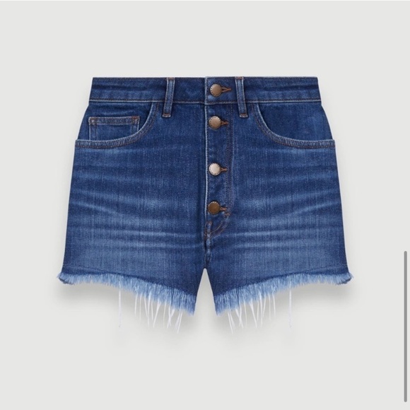 MAJE Fringed High Waisted Denim Shorts Size EU 34 - Picture 13 of 13